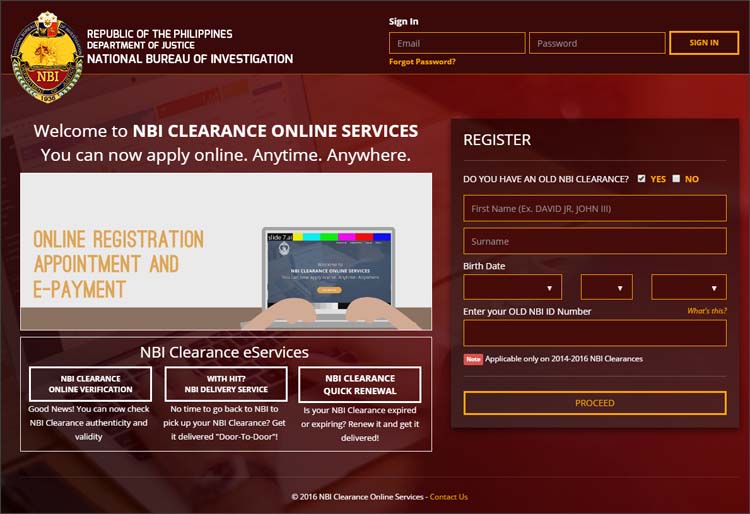Step 1 - NBI Clearance Online Application Website