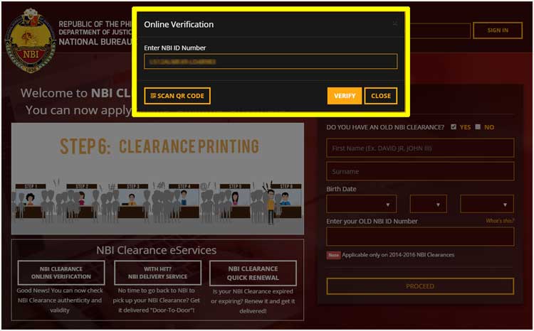 Step 3 - Enter NBI ID Number or Scan QR Code