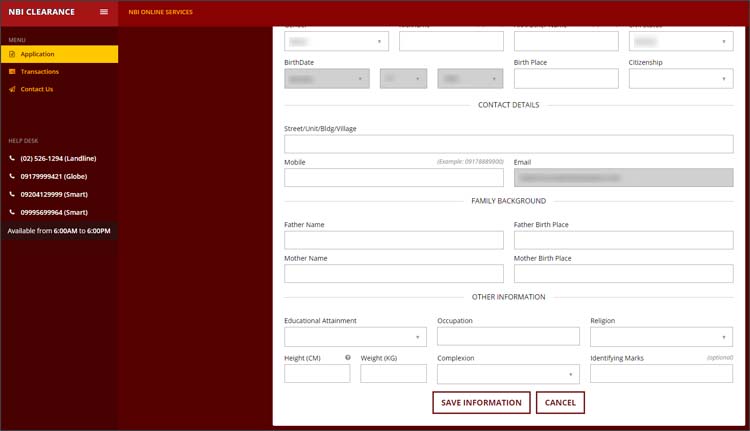 Step 4 - Fill-up and Save the NBI Clearance Application Form